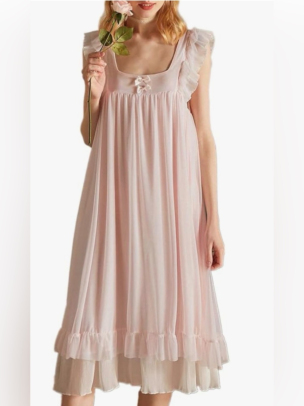 Victorian style Sleeveless Sheer Two Layers A-Lined Nightgown/Lounge Dress. Sm
